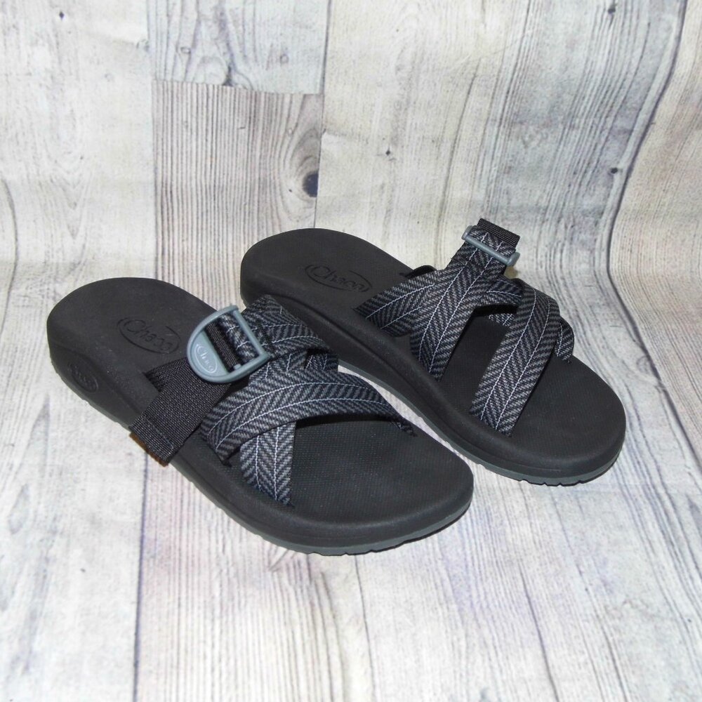 CHACO CushZ Extra Cushioned Frond Black Slide Sandals Womens Size 11